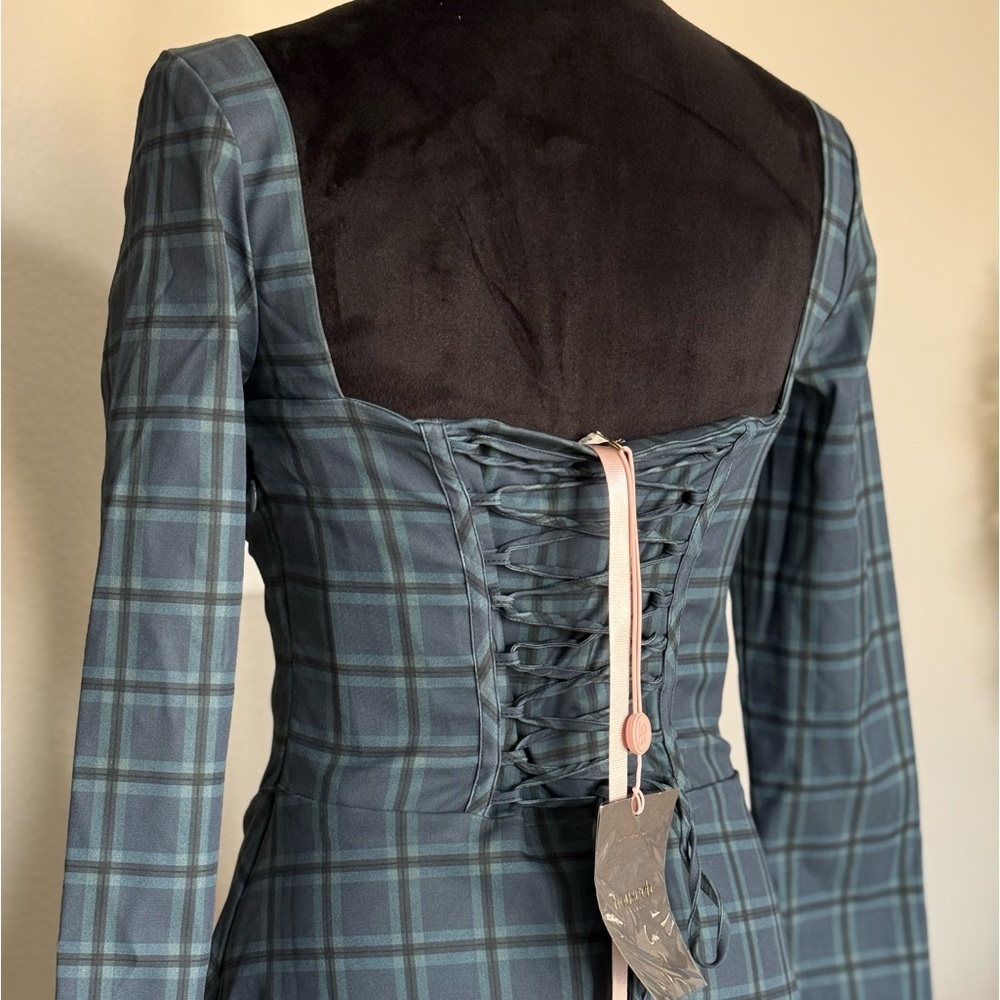 MALIKA BLUE TARTAN CORSET MINI DRESS - Picture 6 of 11